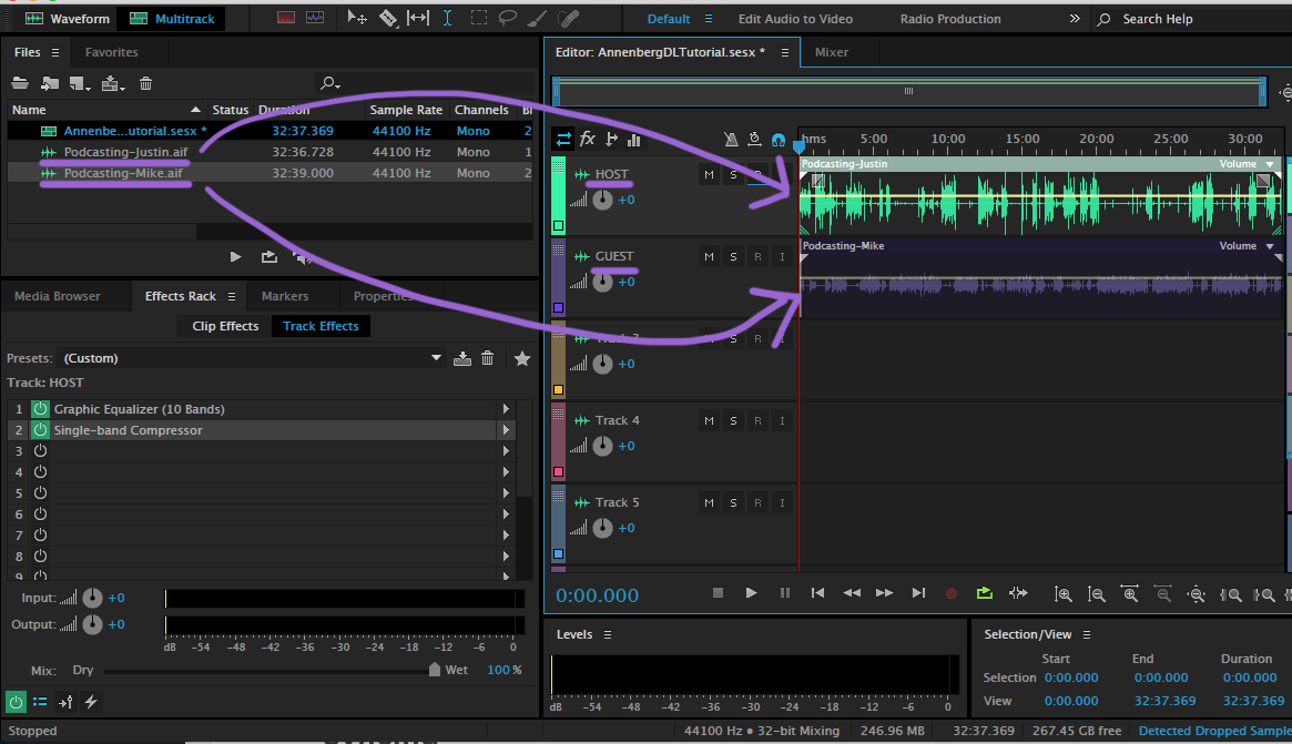 آموزش Adobe Audition: ویرایش پادکست ها در ویرایشگر Multitrack